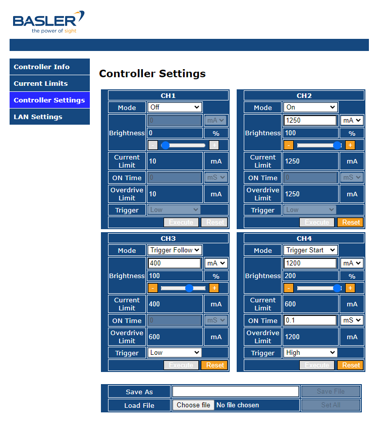 4C Controller Web Interface: Controller Settings