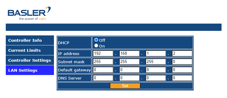 4C Controller Web Interface: LAN Settings