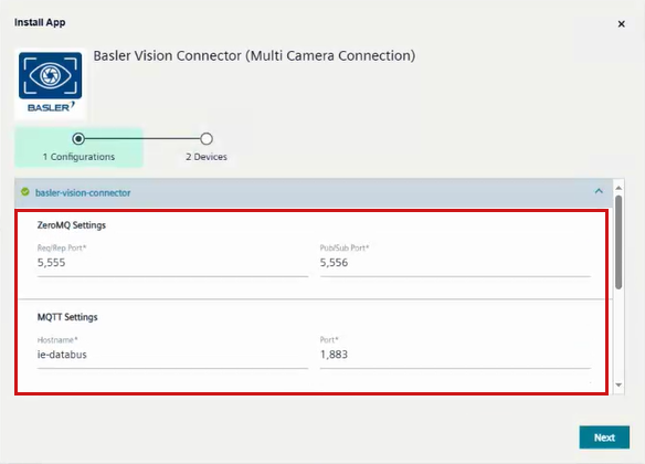Basler Vision Connector Installation Wizard: Configure Settings