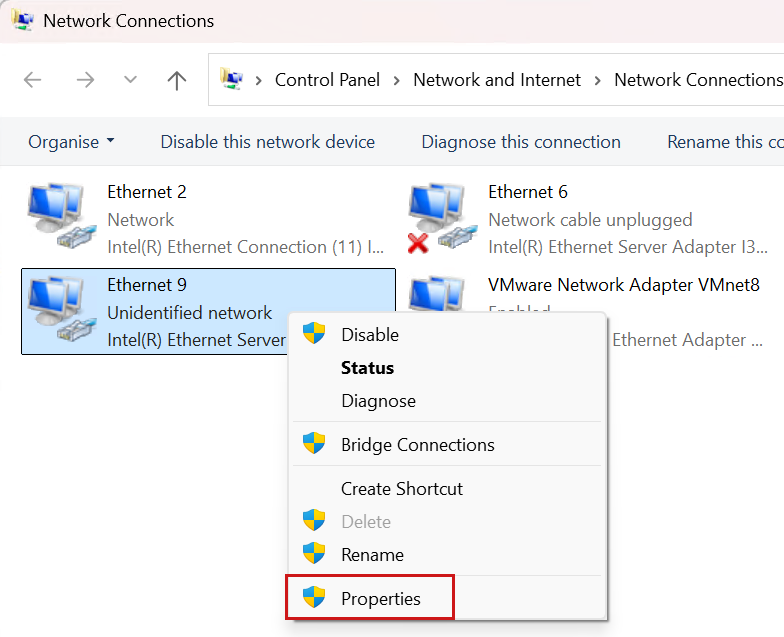 Opening Network Settings