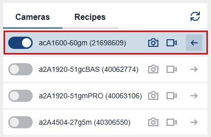 Selected Camera in Cameras List Selected Camera in Cameras List