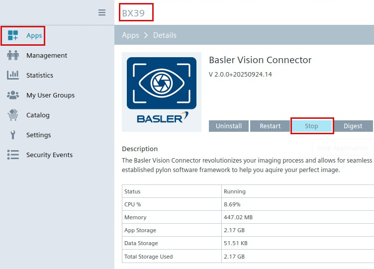 Stopping the Basler Vision Connector