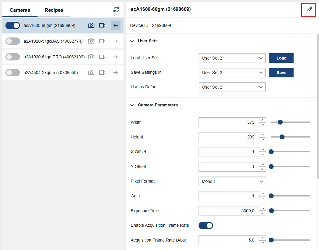 Editing Camera Name Editing Camera Name