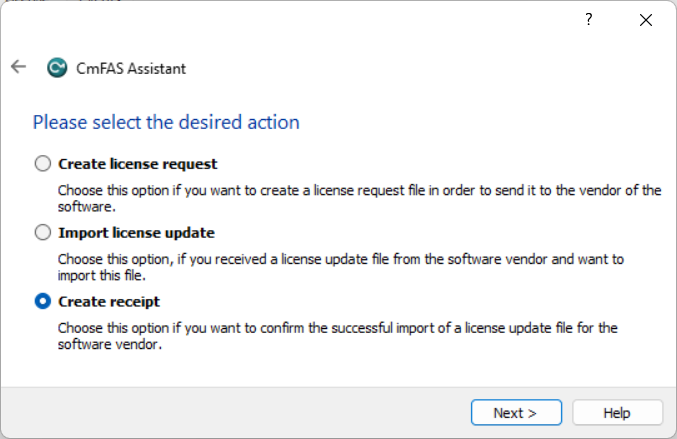 Select Action Page of the CmFAS Assistant Select Action Page of the CmFAS Assistant
