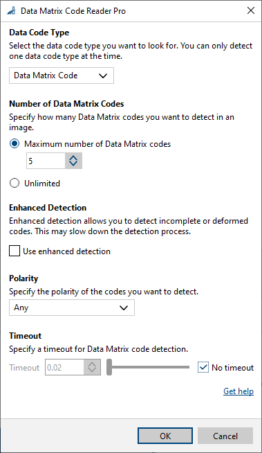 Data Matrix Code Reader Pro vTool Settings