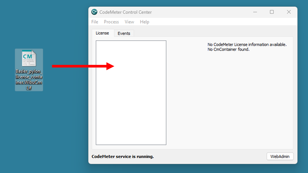 Drag and Drop License File in CodeMeter Control Center