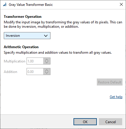 Gray Value Transformer Basic vTool Settings