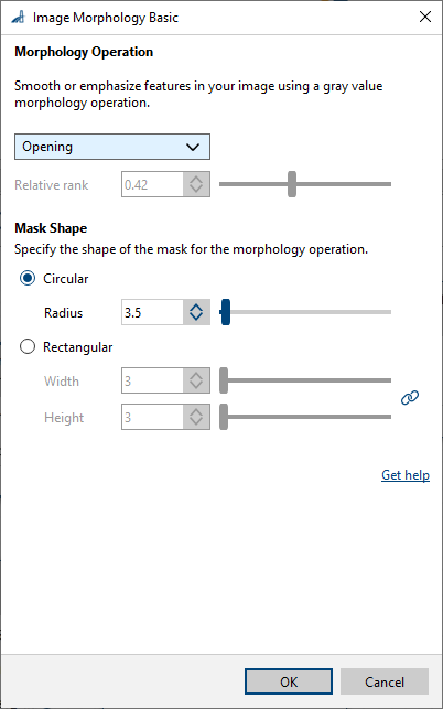 Image Morphology Basic vTool Settings