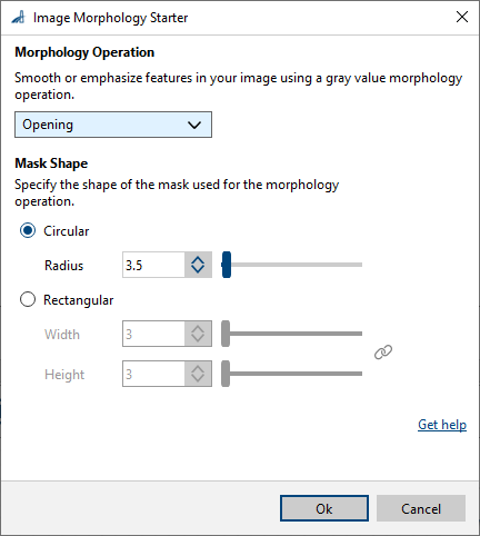 Image Morphology Starter vTool Settings