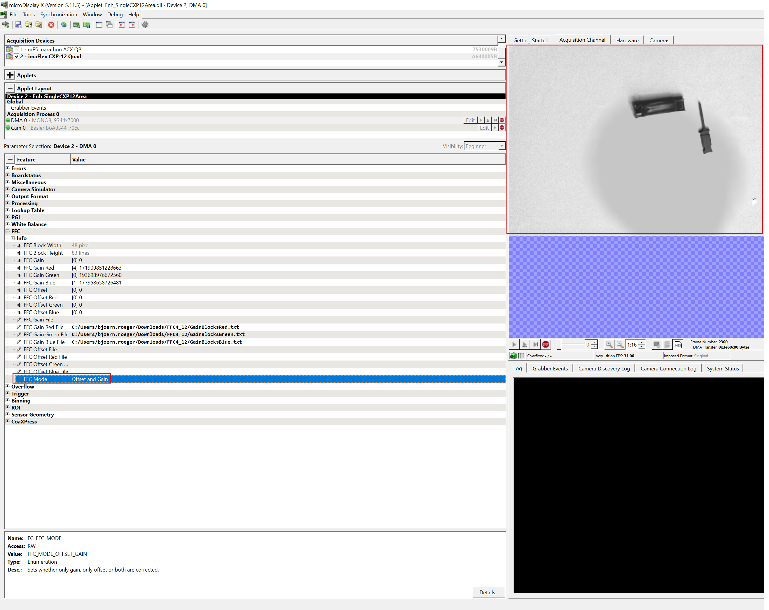 Applying Offset and Gain Values for Flat-Field Correction in microDisplay x