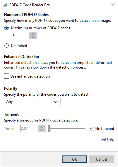 PDF417 Code Reader Pro vTool Settings