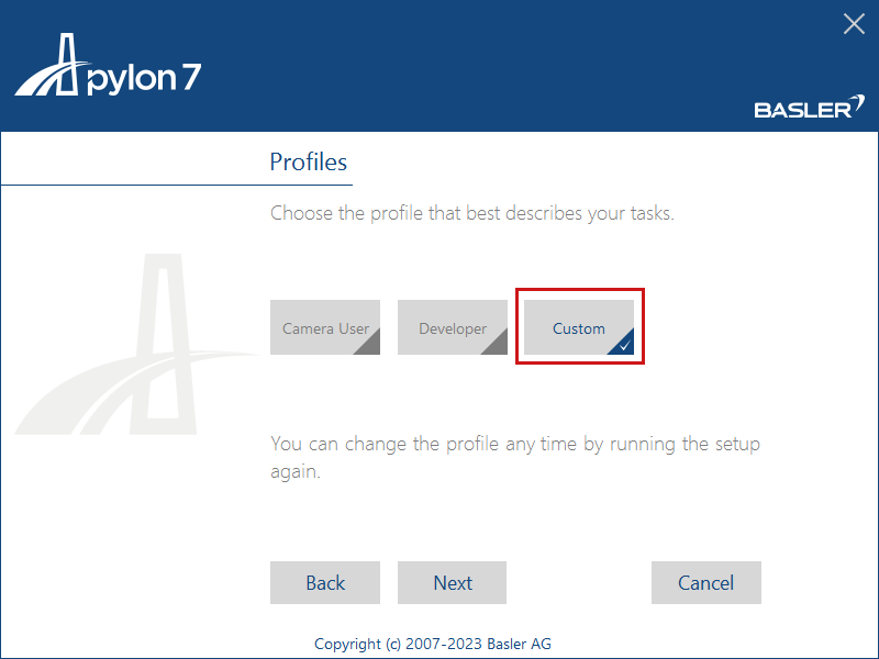 Installing pylon Software Suite: Profile