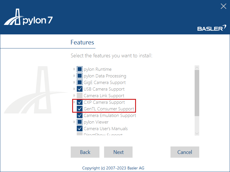 Installing pylon Software Suite: Features