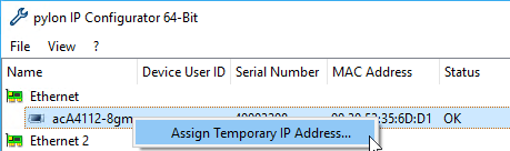 Assign Temporary IP Address Context Menu