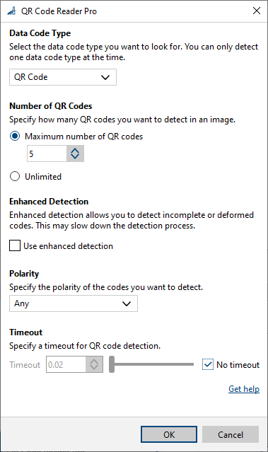 QR Code Reader Pro vTool Settings