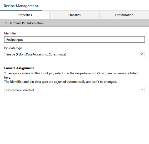 Recipe Management - Terminal Pin Information