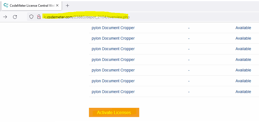 Codemeter Active Licenses