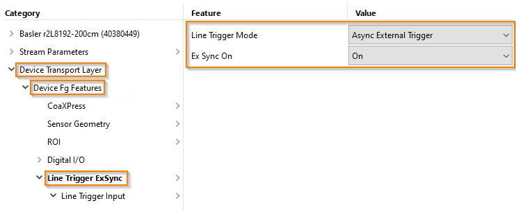 pylon: Line Trigger Mode ExSync