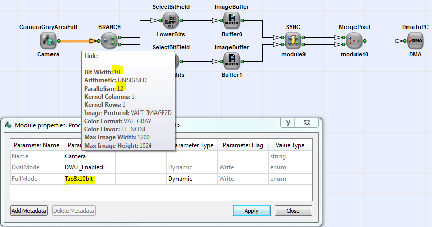 Basic Acquisition for Grayscale Camera Link Area Scan Cameras in Full Configuration 10 Bit Mode