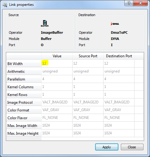 Bit Width Cannot be Changed at Buffer Module Output Link