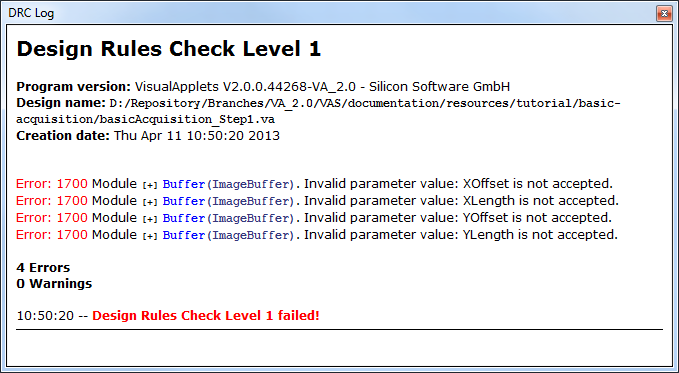 DRC Error Messages Invalid Parameters