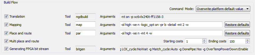 Command Mode "Overwrite platform default value"