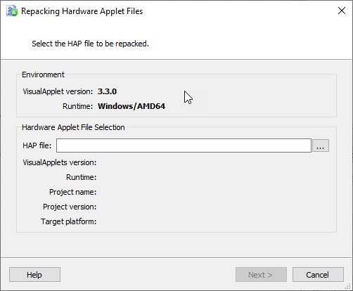 Repacking Hardware Applet Files Window