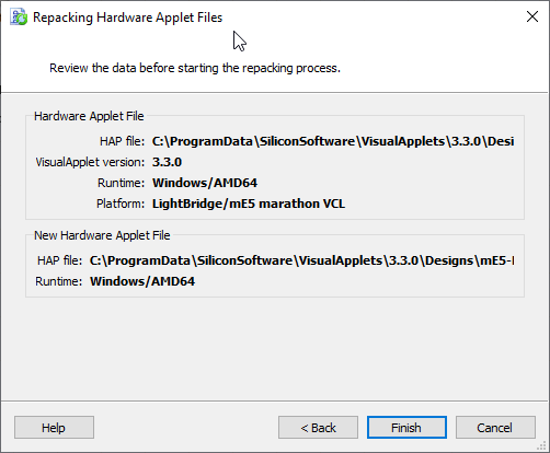 Display of Specified Repacking Settings