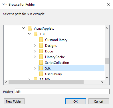 Selecting the Storing Location for the SDK Example