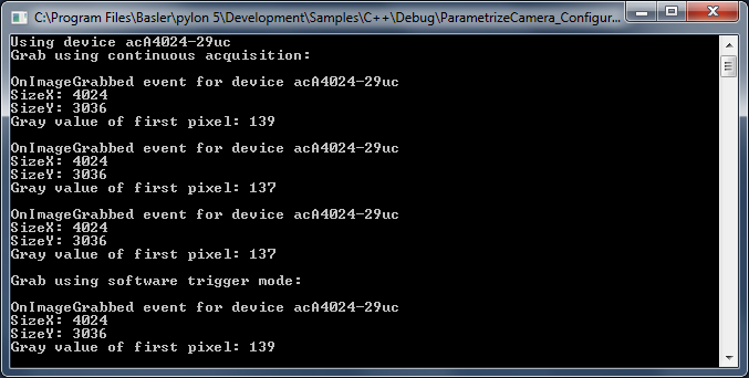 ParametrizeCamera_Configurations Sample Code