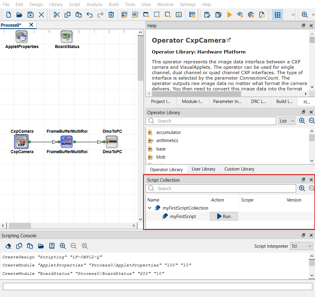 Script Collection in the VisualApplets program window