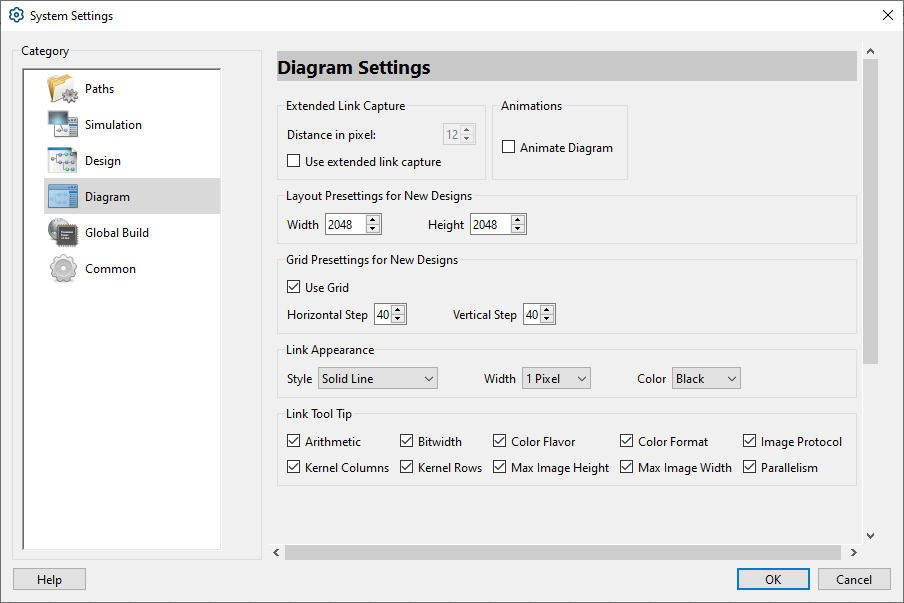 Dialog window for Diagram Settings