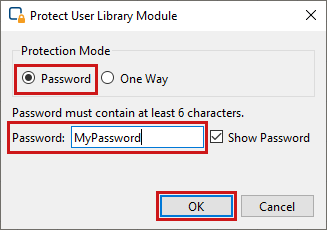 Providing a password for a library element