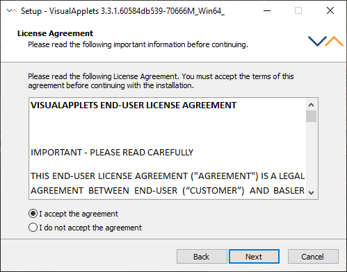 Setup - License Agreement with VisualApplets EULA 
