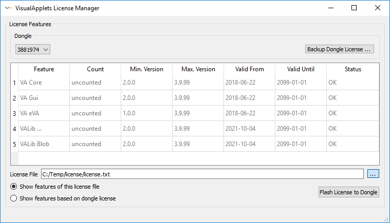 VisualApplets License Manager with Components