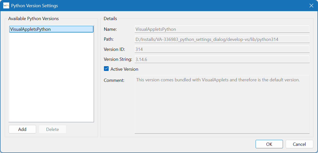 Python Version Settings Dialog Python Version Settings Dialog