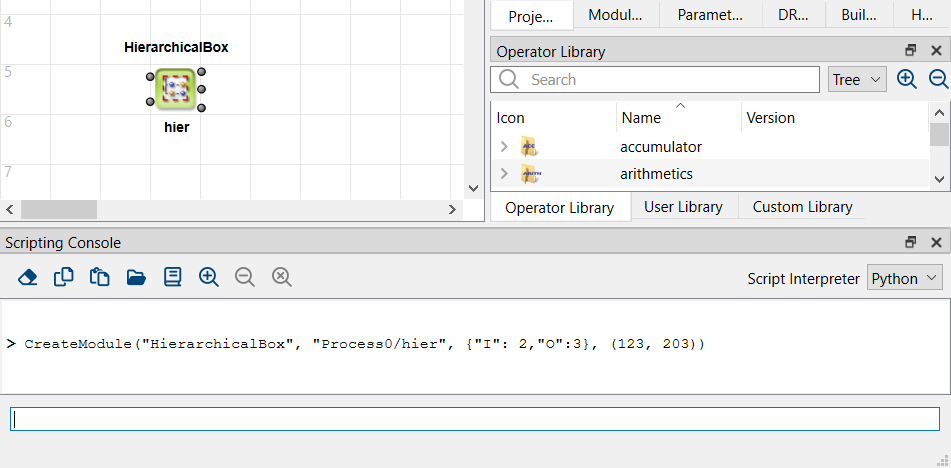 Command CreateModule: Example Hierarchical Box with 2 Input and 3 Output Ports